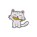 Cute white cartoon cat enamel brooch with yellow fish detail in zinc alloy - White Cat Biting Fish Style (xz5484)