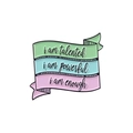 Three-layer gradient enamel pin with positive quotes in light pink, blue and green colors - Xz5325