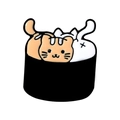 Cute enamel pin featuring two cartoon cats inside a sushi roll with black outlines - Two Cats Sushi Roll Style (xz4451)