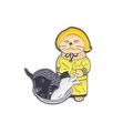 Cartoon cat in yellow raincoat with fish bowl enamel pin badge accessory - Cat in Raincoat Style (xz5574)