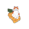 Cute enamel pin featuring a cat sitting on oranges with a 6000 sign in blue metal finish - Cat with Oranges Style (xz5576)