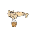 Cartoon enamel pin featuring a yellow tabby cat with sunglasses and orange bag - Cat with Sunglasses Style (xz5578)