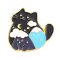 Cute black cat enamel pin with snow mountains and starry moon landscape design - Snow Mountain Black Cat Style (xz6633)