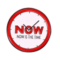 Round enamel clock pin with red border and motivational Now Is The Time quote - NOW IS THE TIME (XZ6623)