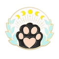 Enamel black cat paw brooch with lunar phase details and golden star accents - Moon Phase Cat Paw Style (xz6634)