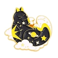 Cartoon enamel pin featuring a black cat with celestial Saturn and star patterns - Saturn Black Cat Style (xz6635)