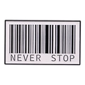 Never Stop motivational quote enamel brooch in white finish with barcode design - NEVER STOP (XZ6626)