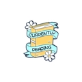 Enamel pin with yellow book, white daisies, and Currently Reading blue ribbon text - CURRENTLY READING (XZ4655)