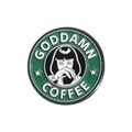 Runde grüne Emaille-Anstecknadel mit Parodie-Porträt und Goddamn Coffee-Schriftzug - Verdammter Kaffee (QHXZ1110)