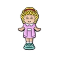 Spilla in metallo con ragazza cartoon, capelli gialli ricci e vestito rosa - Stile Capelli Dorati Vestito Rosa (QHXZ1095)