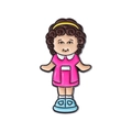 Spilla in smalto a forma di bambina con capelli castani ricci e vestito rosa pastello - Stile Capelli Castani Vestito Rosa (QHXZ1096)