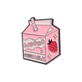 Pink and white enamel brooch featuring a strawberry milk carton design with a cute straw - Pink Strawberry Milk Box Style (QHXZ1248)