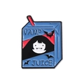Blue vampire juice enamel pin featuring a cute cartoon character with a red straw - Blue Vampire Juice Box Style (QHXZ1249)