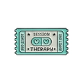 Broche en émail vert menthe forme timbre avec texte Session Therapy et motifs - Style Session Therapy Vert Menthe (QHXZ1452)