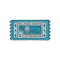 Épinglette en émail bleu et blanc style ticket avec motif Le Cri et texte Club Member - Style Millennial Anxiety Club Bleu (QHXZ1455)