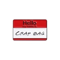 Lustiger roter Hello My Name Is Crap Bag Emaille-Pin aus hochwertiger Zinklegierung - Crap Bag Stil (QHXZ1435)