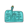 Broche en émail avec flambeau de la Liberté et citation en bleu turquoise et noir - Slogan Statue De La Liberté(XZ9664)