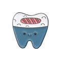 Broche en émail créative avec design dent sushi, base bleue et garniture au saumon - Dent de Maki Bleu Blanc (QHXZ676)