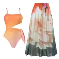Maillot de bain dégradé orange avec jupe de plage florale assortie et découpe taille - S / Ensemble Dégradé n°1 avec jupe longue