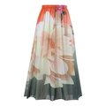 Detailed view of high-waist long skirt featuring gradient orange tropical floral print - Y88 Long Skirt