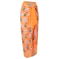Orange floral print chiffon wrap skirt with tie-waist detail for beachwear - One Size / Bottom (Y122) / Orange Floral