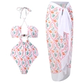 Conjunto de dos piezas de bañador blanco y pareo floral con estampado de flores naranja - S / Top Y Pantalón / Blanco (Y122 Blanco Set)