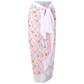 White floral chiffon sarong skirt with orange flowers and green leaves and waist tie - One Size / Bottom (Y122) / White Flower