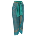 Teal ethnic floral print chiffon wrap skirt beach sarong with waist tie detail - One Size / Bottom (Y122) / Lake Blue Floral