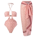 Bañador halter con flores rosas y falda cruzada larga con estampado étnico a juego - S / Top Y Pantalón / Rosa (Y122 Rosa Set)
