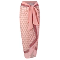 Pink floral chiffon sarong wrap skirt with waist tie and vintage pattern borders - One Size / Bottom (Y122) / Pink Floral