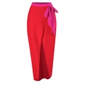 High-waisted wrap skirt in vibrant red and pink color block with bow tie detail - Y181 Rose Red Dress / S