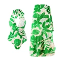 Ensemble de maillot de bain licou et paréo à imprimé de feuilles tropicales vertes - S / Vert Imprimé (Avec Jupe)