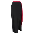 Women's high slit maxi skirt in black and red contrast design with elegant side drapes - Y181 Black Skirt / S