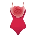 Detail view of the rose red bodysuit featuring 3D floral petals and spaghetti straps - S / Top (Y177) / Rose Pink