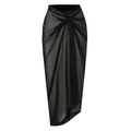 Close-up of black mesh wrap sarong with twisted knot detail and layered hem for beachwear - Y185 Black Skirt / S