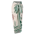 French vintage one-piece swimsuit with retro green leaf print and flattering tie-waist design - One Size