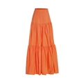 Three-piece tiered orange maxi skirt with pleated layers and a high-waisted A-line silhouette - One Size / Beach Dress / Orange