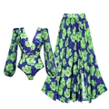 Set costume da bagno due pezzi floreale con body a maniche lunghe e gonna lunga a spacco - S / Completo Verde Y232