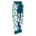 Tropical floral wrap skirt with green leaves, pink hibiscus flowers and dark teal waist tie - One Size / Bottoms / Green Floral