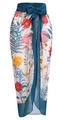 Floral print chiffon sarong beach skirt with waist bow and tropical leaf patterns - One Size / Bottoms / Blue Green Floral
