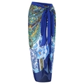 Blue and green floral paisley chiffon sarong wrap skirt with adjustable waist tie - One Size / Bottoms / Blue