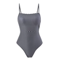 Slimming one-piece swimsuit with black and white chevron patterns and spaghetti straps - S / Tops / Black and White Stripes (Y127 Black Stripe)