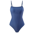 Women's one-piece swimsuit featuring blue chevron stripes and spaghetti straps - S / Tops / Blue and White Stripes (Y127 Blue Stripe)