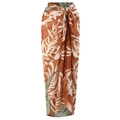 Women's high waist bikini wrap sarong with tropical leaf print and side tie detail - One Size / Brown Printed Sarong Skirt