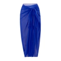 Deep blue sheer chiffon sarong wrap with front tie knot and lightweight translucent texture - One Size / Bottom (Y127) / Blue