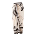 Cream sarong skirt with black leaf print and Greek key border design for swimwear - Y187 Black Skirt / One Size