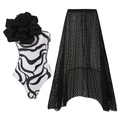 Costume intero con fiore 3D e gonna asimmetrica in pizzo nero coordinata set - S / Costume Intero Stampa Zebra E Gonna In Pizzo