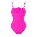 Rose pink one-piece swimsuit with slim straps and pleated neckline detail - Y187 Rose Pink Swimsuit / S