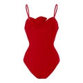 Elegant red one-piece swimsuit with slim straps and chic pleated front detail - Y187 Red Swimsuit / S