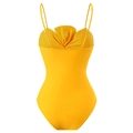 Back view of bright yellow one-piece swimsuit with thin straps and twist back detail - Y187 Yellow Swimsuit / S